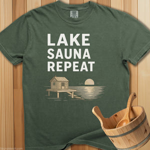 Lake Sauna Repeat T-Shirt - Moss