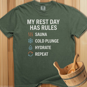 My Rest Days Have Rules Sauna T-Shirt - SaunaMerch