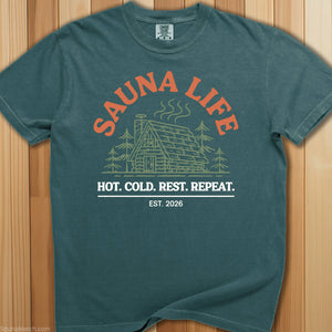 Sauna Life: Hot, Cold Repeat T-Shirt - SaunaMerch