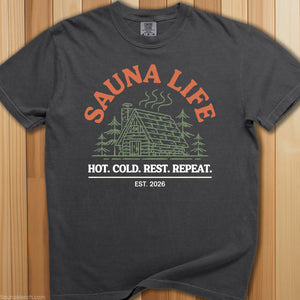 Sauna Life: Hot, Cold Repeat T-Shirt - SaunaMerch