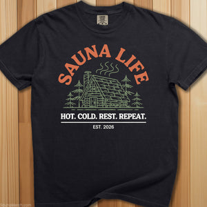 Sauna Life: Hot, Cold Repeat T-Shirt - SaunaMerch
