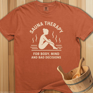 Sauna Therapy Body Mind Decisions T-Shirt - SaunaMerch