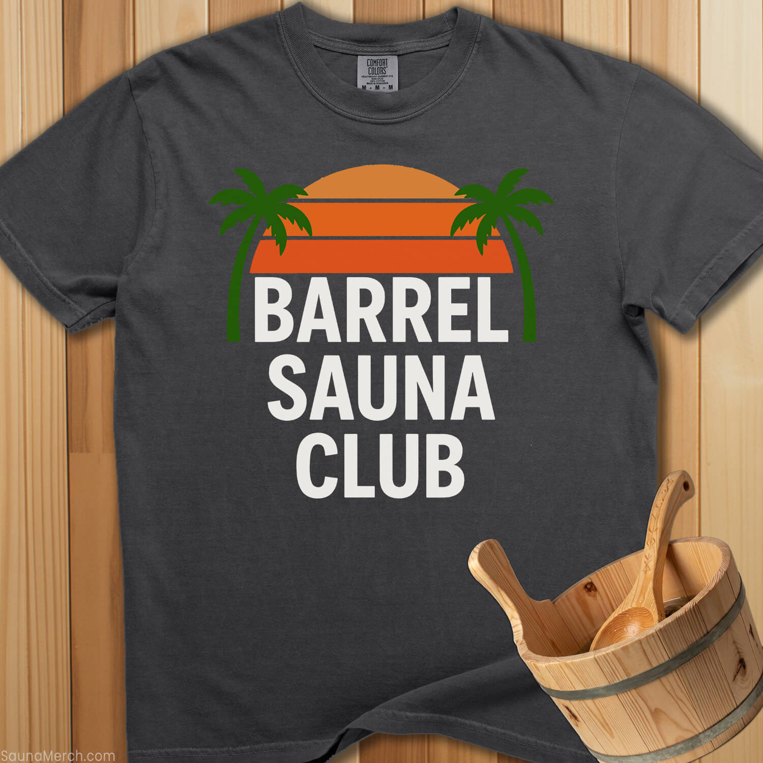 Barrel Sauna Club Palm Trees T-Shirt - Pepper