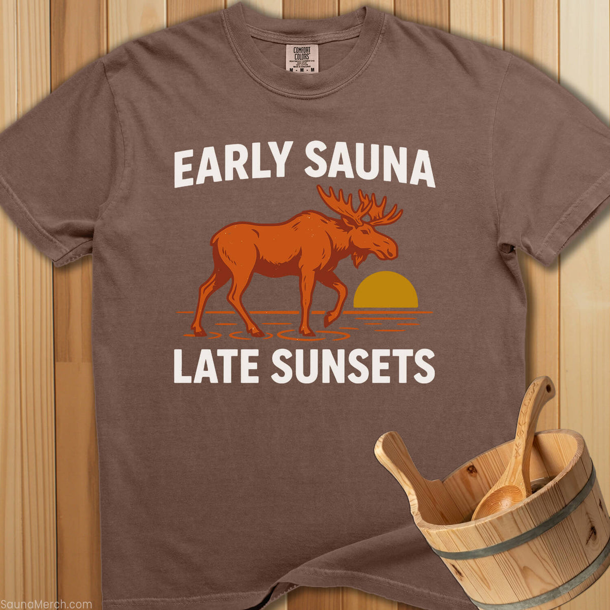 Early Sauna Late Sunsets T-Shirt - Espresso