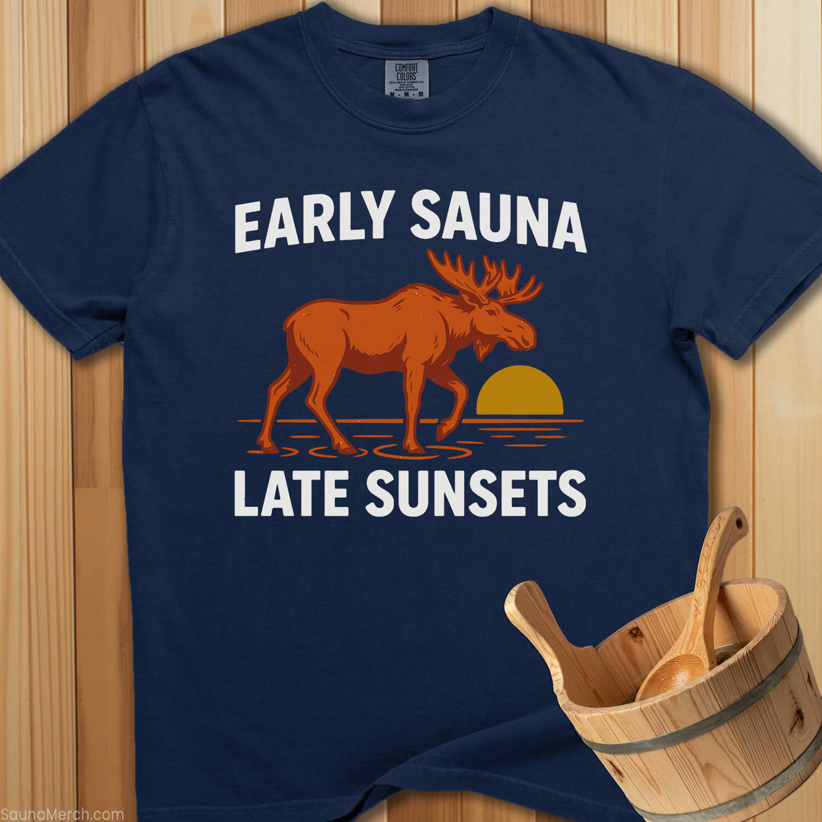 Early Sauna Late Sunsets T-Shirt - Navy
