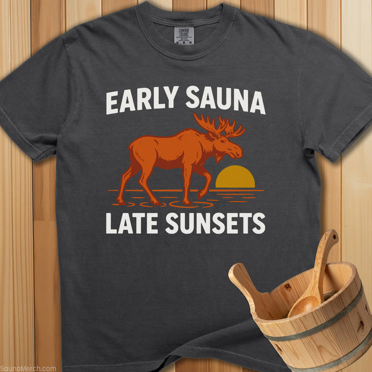 Early Sauna Late Sunsets T-Shirt - Pepper