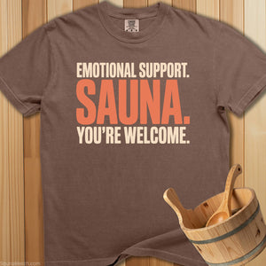 Emotional Support Sauna Welcome T-Shirt - SaunaMerch