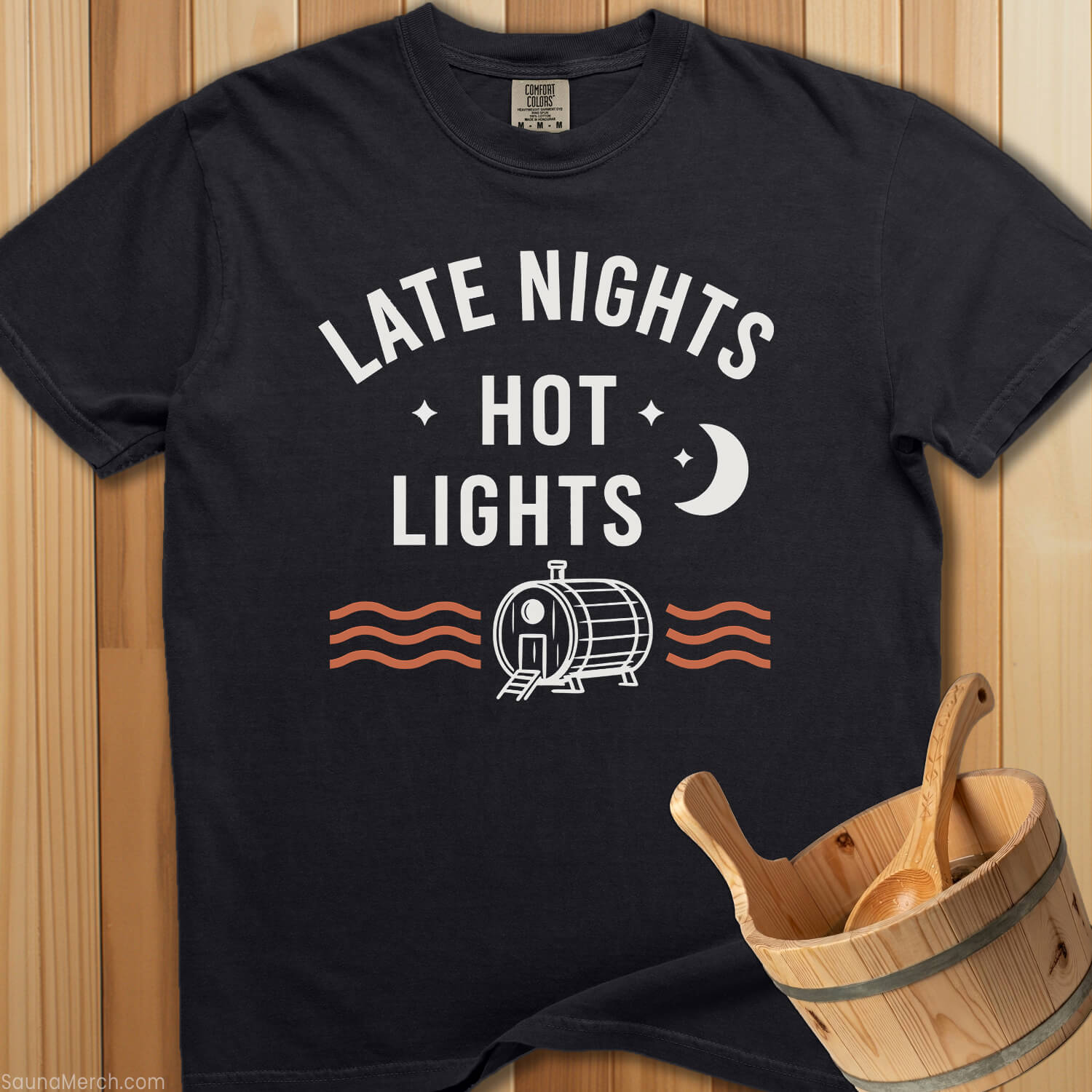 Late Nights Hot Lights Sauna T-Shirt - SaunaMerch