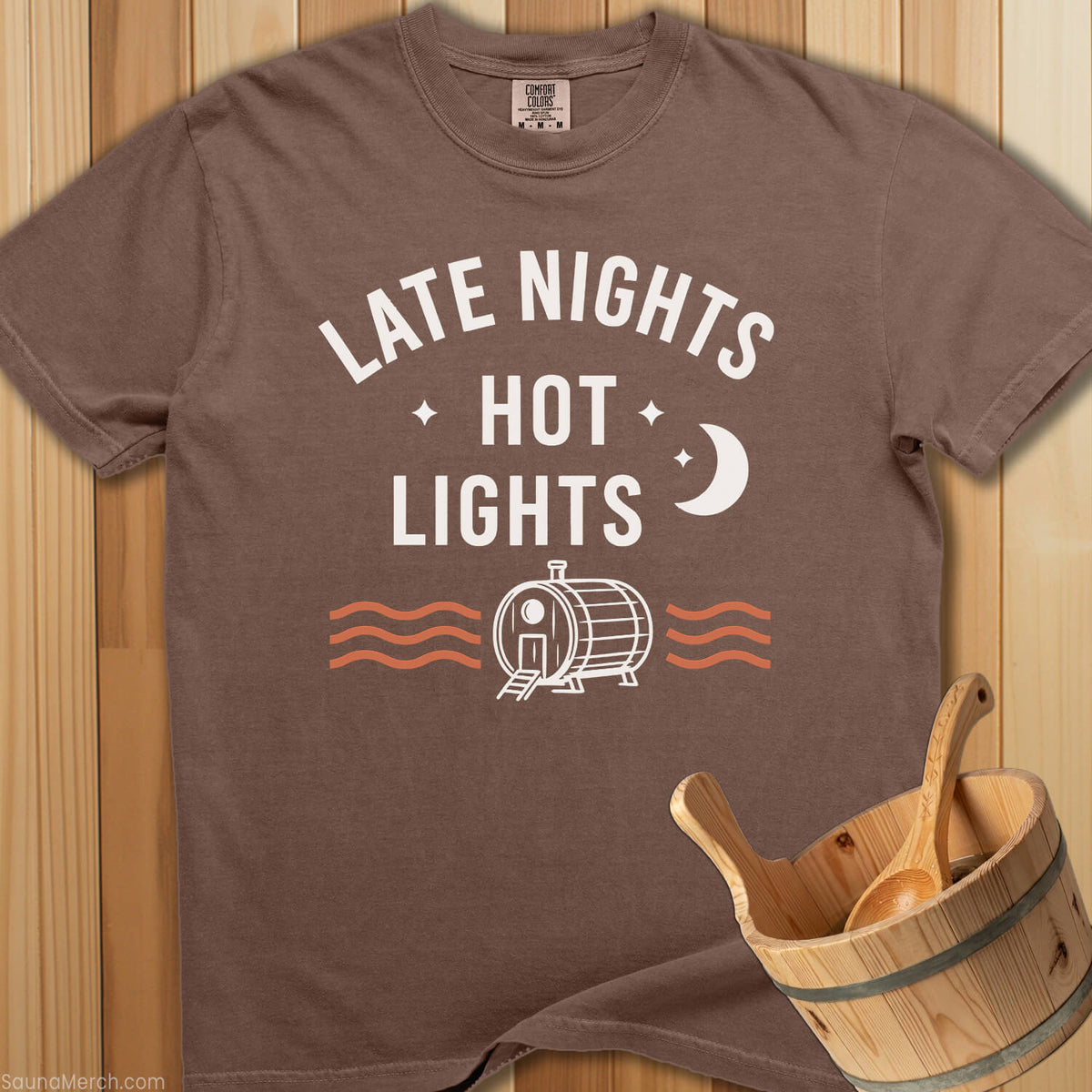 Late Nights Hot Lights Sauna T-Shirt - SaunaMerch