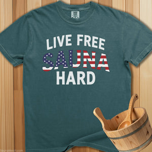 Live Free Sauna Hard T-Shirt - Blue Spruce