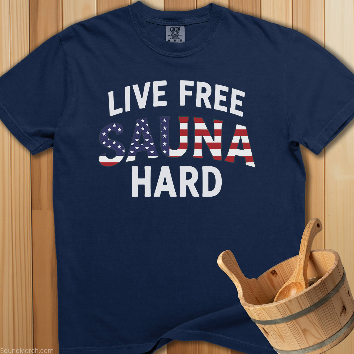 Live Free Sauna Hard T-Shirt - Navy
