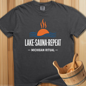 Michigan Ritual Lake Sauna Repeat T-Shirt - SaunaMerch