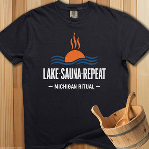 Michigan Ritual Lake Sauna Repeat T-Shirt - SaunaMerch