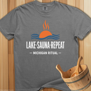 Michigan Ritual Lake Sauna Repeat T-Shirt - SaunaMerch