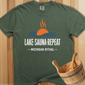 Michigan Ritual Lake Sauna Repeat T-Shirt - SaunaMerch