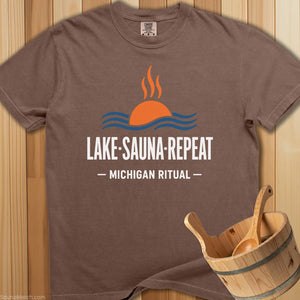 Michigan Ritual Lake Sauna Repeat T-Shirt - SaunaMerch