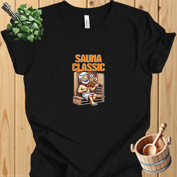 Classic Sauna T-Shirt: Happy Man Playing Violin