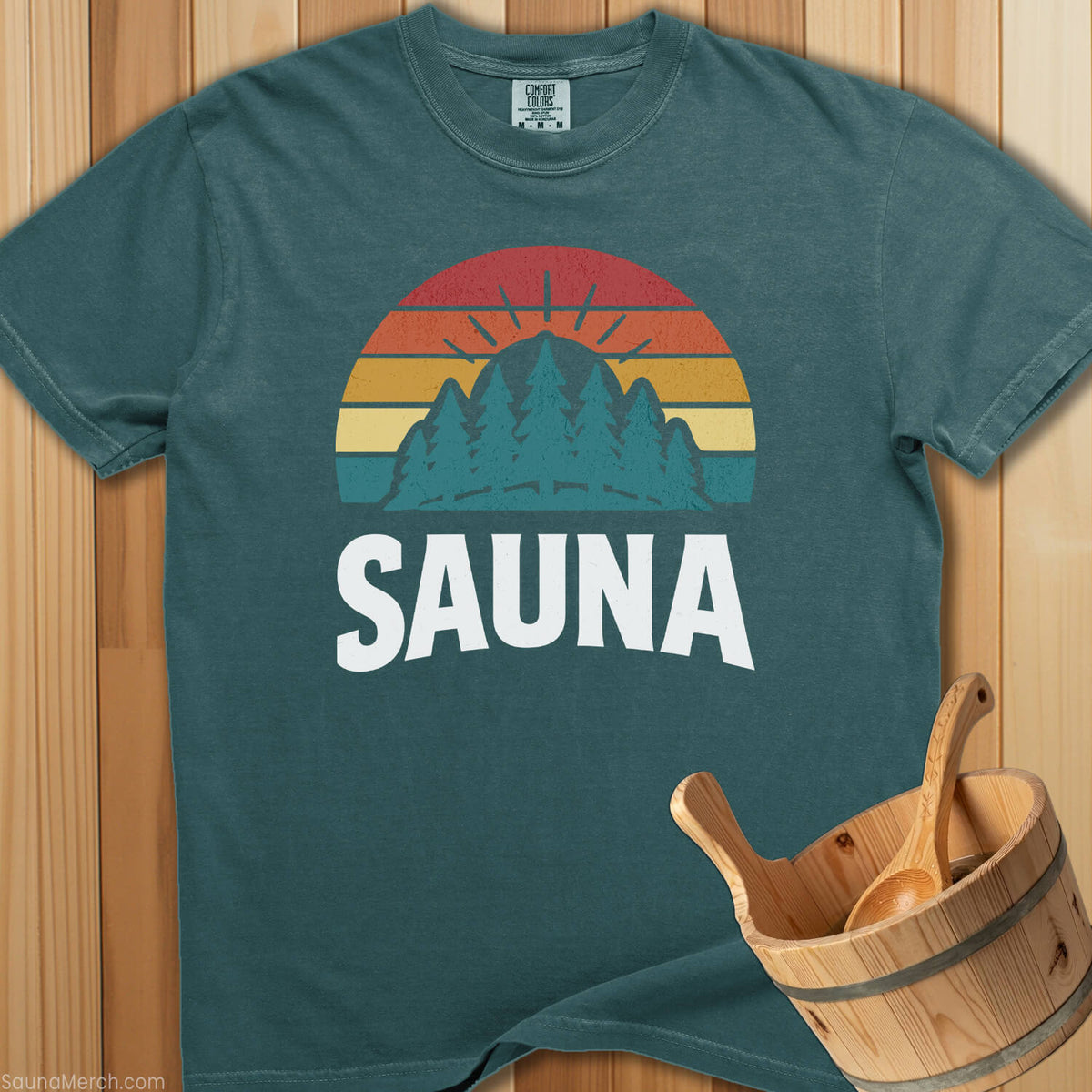 Sauna With Colorful Trees T-Shirt - Blue Spruce
