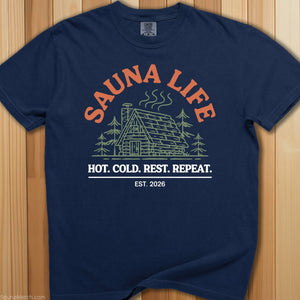 Sauna Life: Hot, Cold Repeat T-Shirt - SaunaMerch