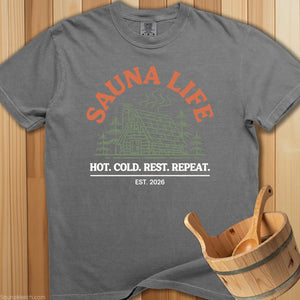 Sauna Life: Hot, Cold Repeat T-Shirt - SaunaMerch