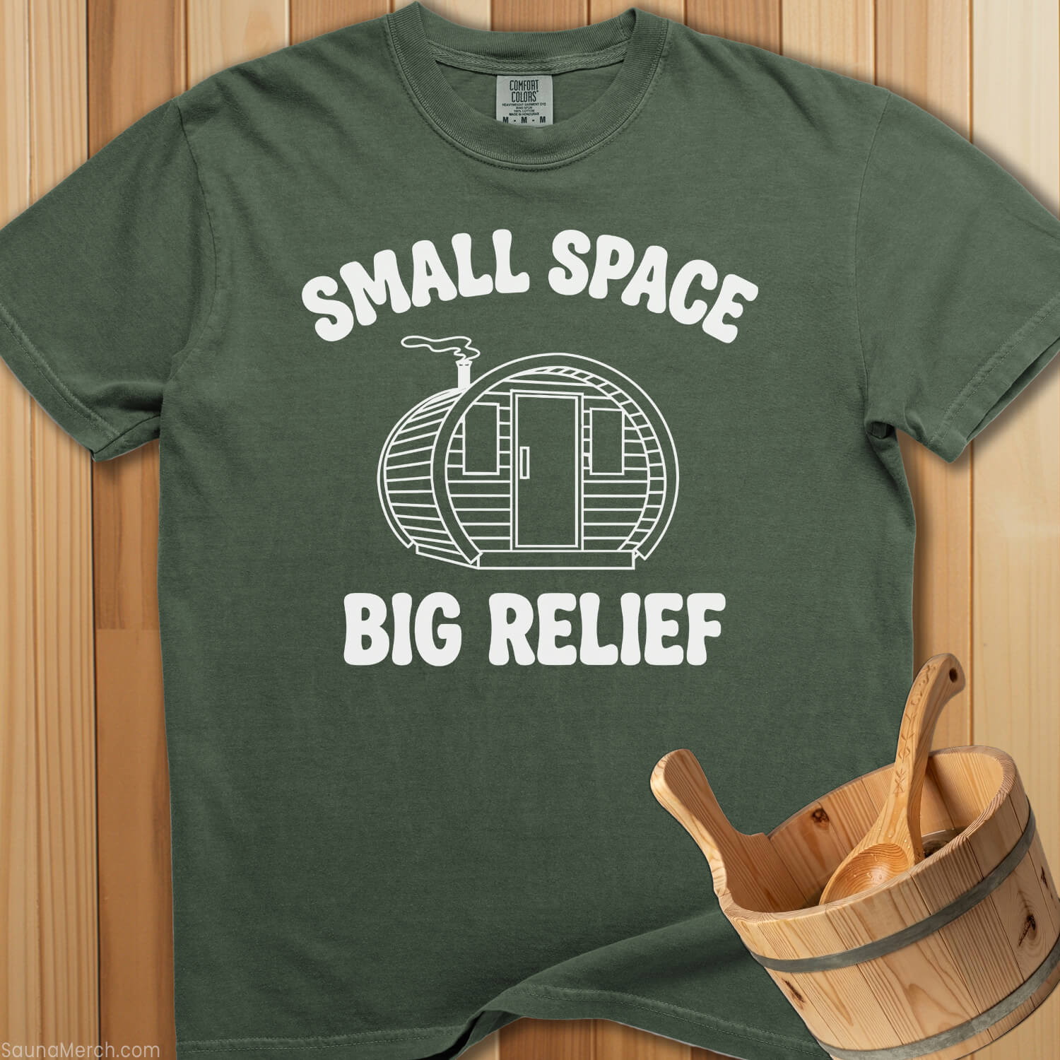 Small Space Big Relief Sauna T-Shirt - Moss