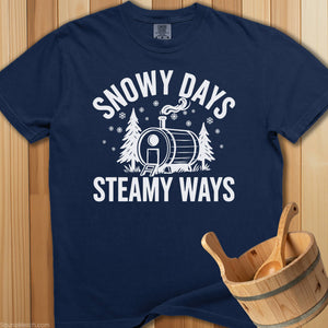 Snowy Days Steamy Ways Sauna T-Shirt - Navy