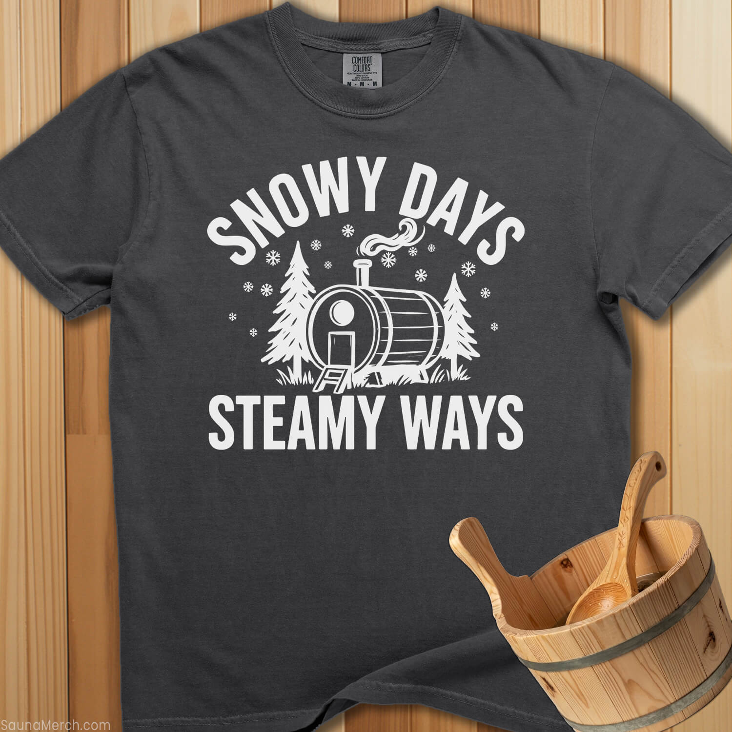 Snowy Days Steamy Ways Sauna T-Shirt - Pepper